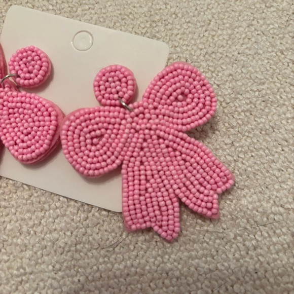Pink Beaded Bow Earrings - Picture 3 of 3